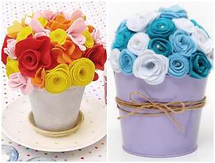 Vasinhos com flores de feltro