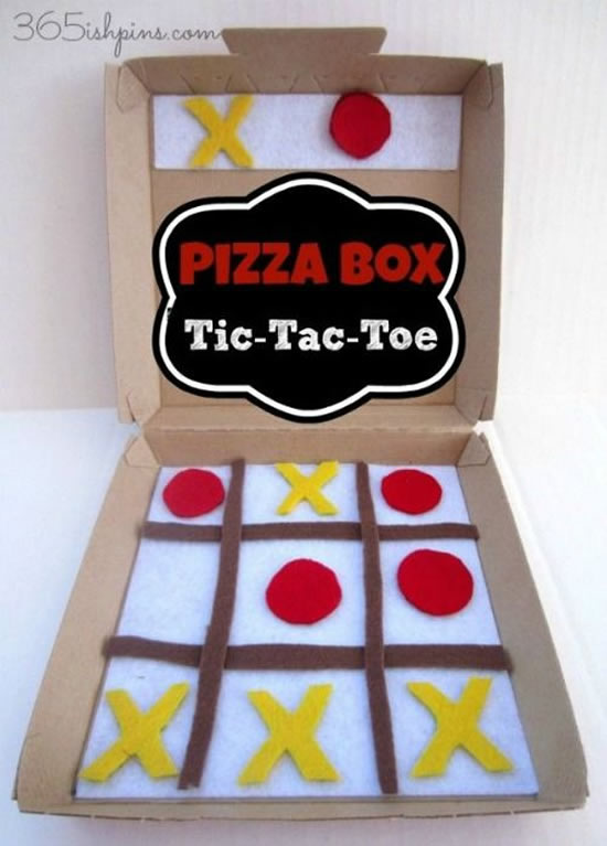 Brinquedo criativo com caixa de pizza