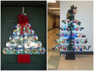 Árvore de Natal com CDs velhos