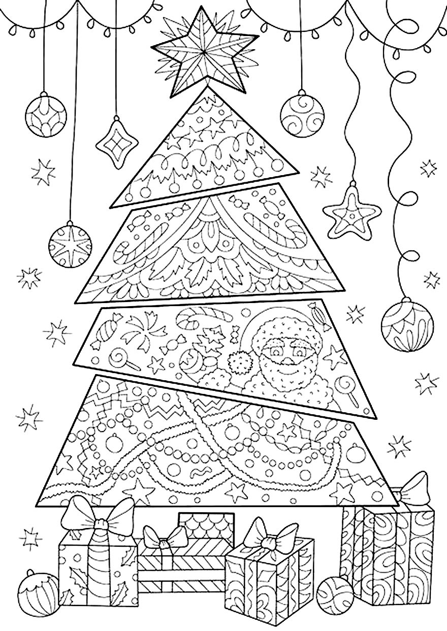 Desenhos de árvores de Natal para colorir e pintar