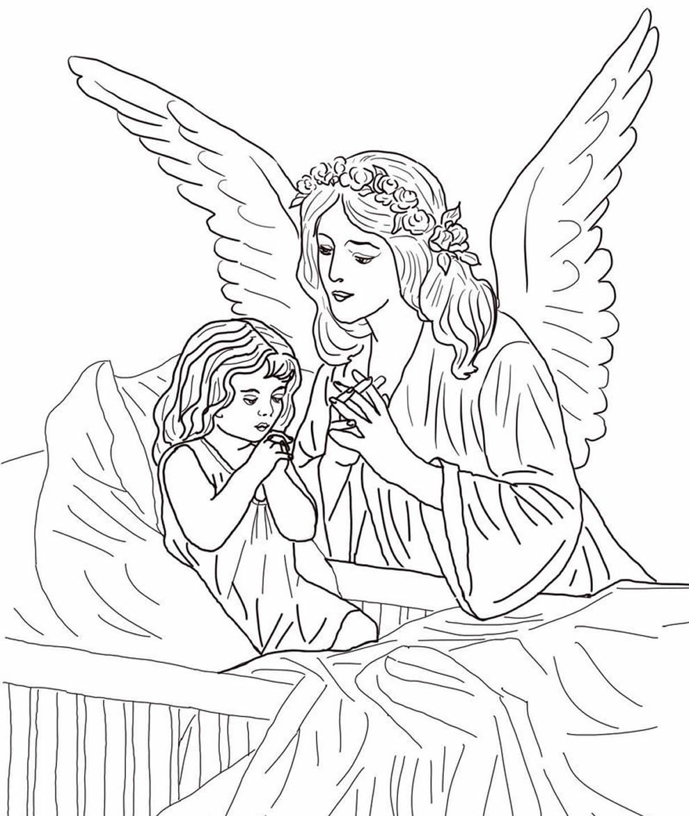 Desenho de anja e menina para colorir