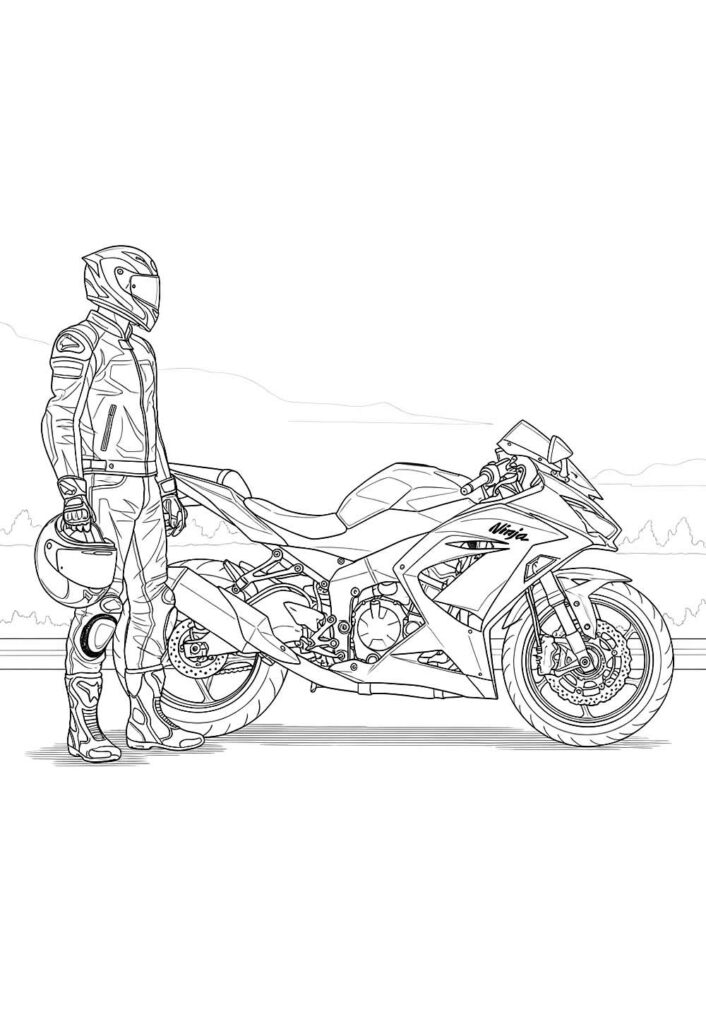 Desenho de Moto e Piloto