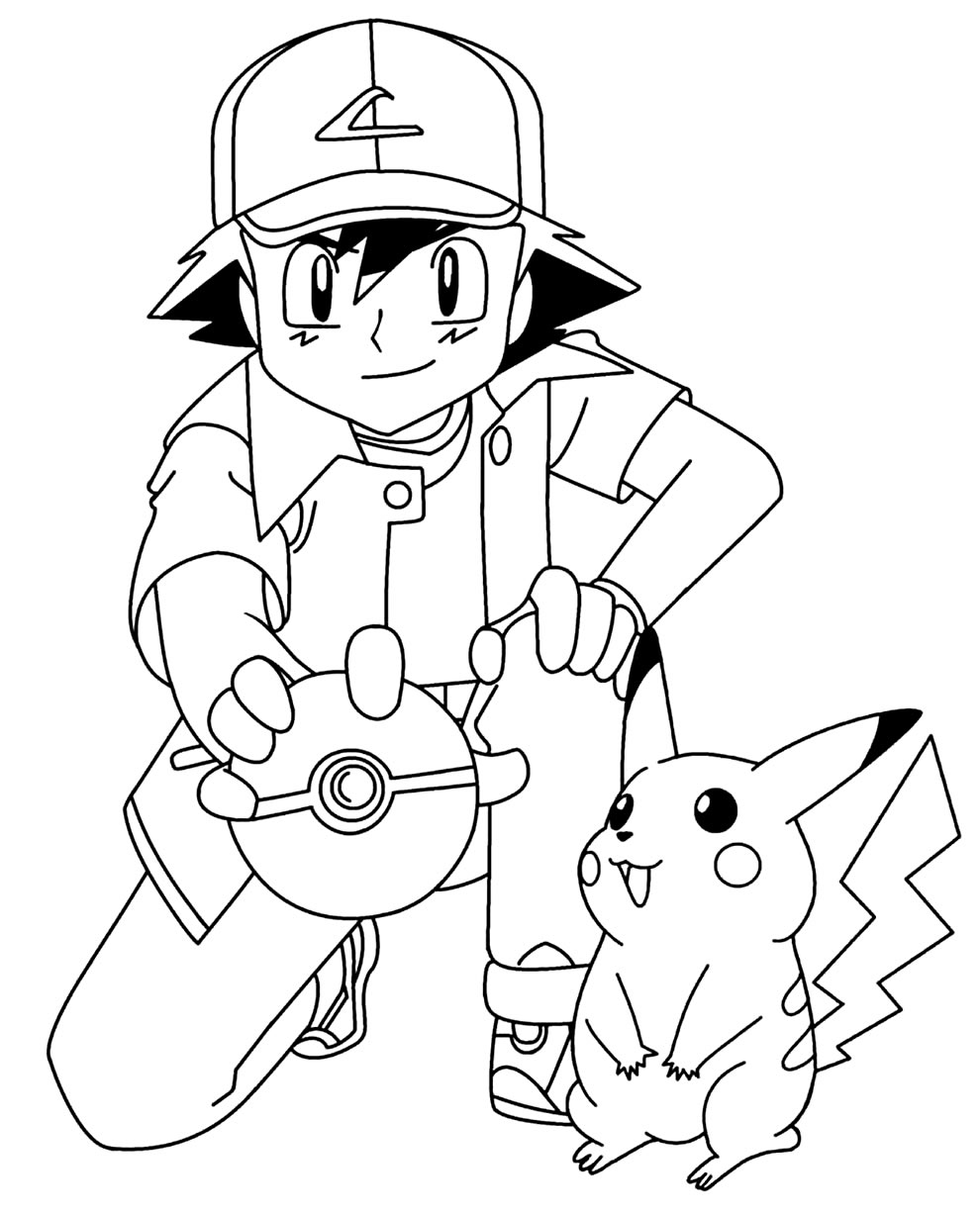 Desenho de Ash e Pikachu para colorir