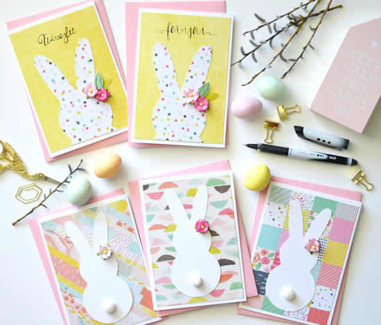 Cartões com coelhinhos para a Páscoa