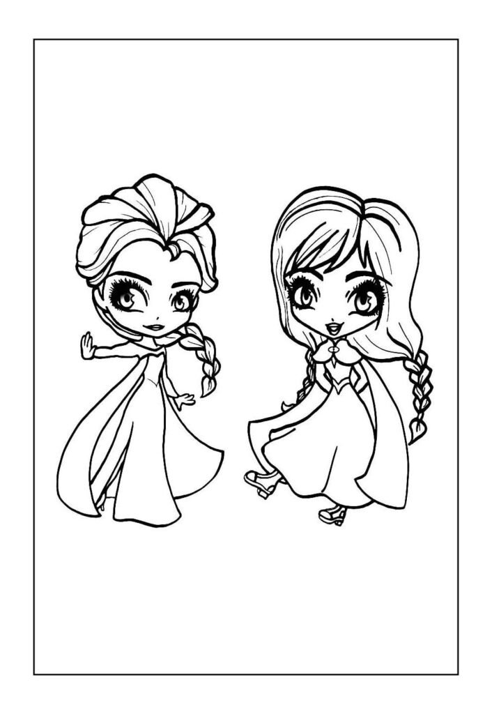 Desenhos da Elsa e Anna para pintar