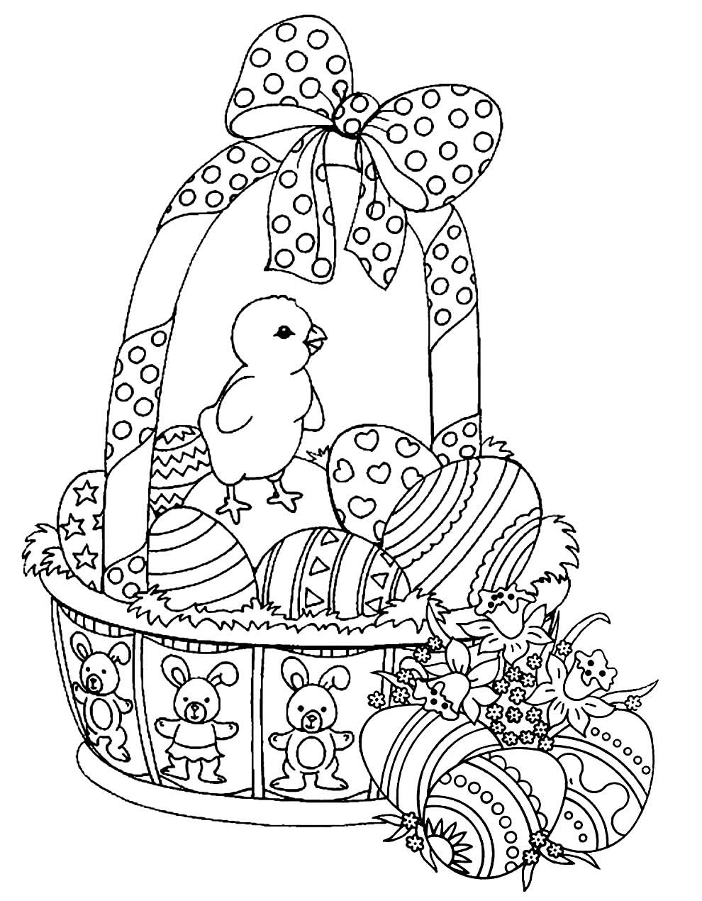 Desenho para pintar de cesta de Páscoa
