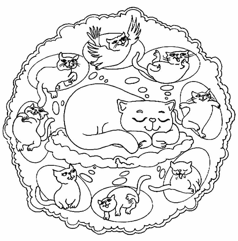 Desenho de Mandala de Gato para colorir