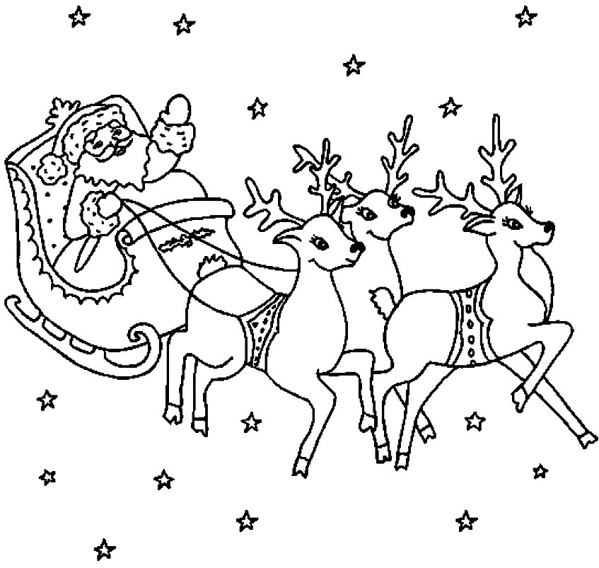 Desenho de Renas e Papai Noel para pintar