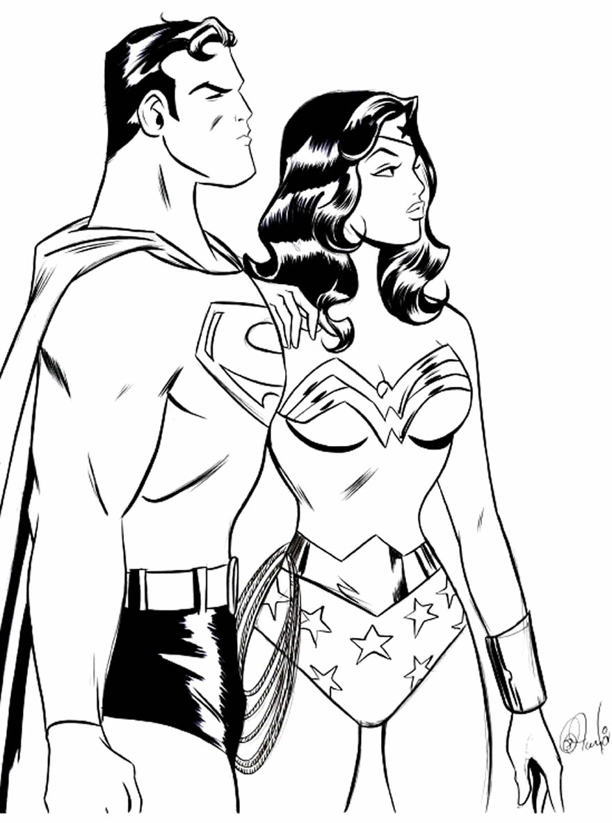 Desenho da Mulher Maravilha e do Super Homem para colorir