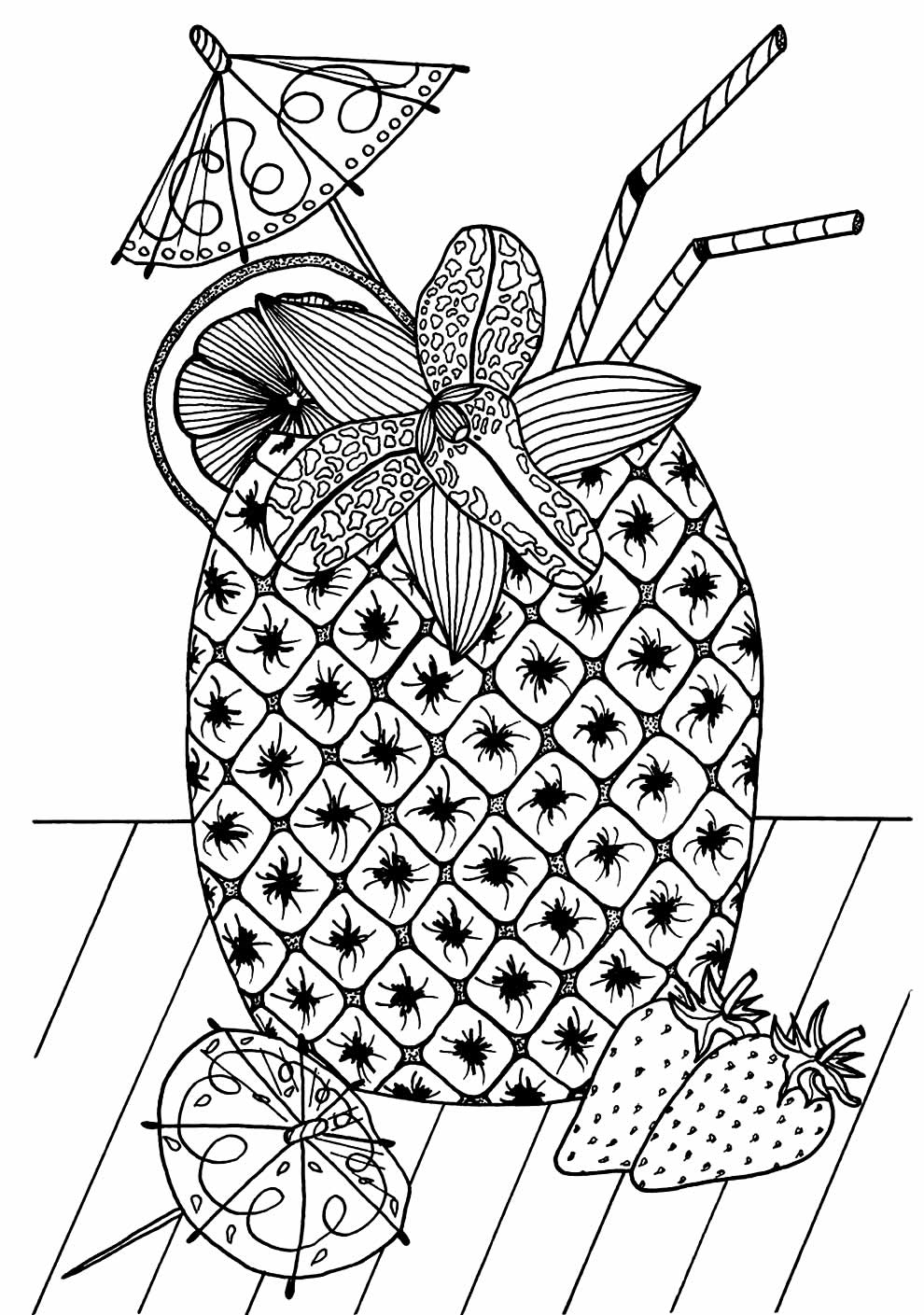 Desenho de abacaxi para imprimir e colorir