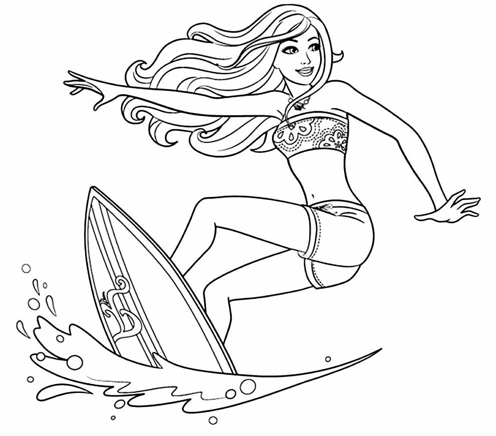 Desenho da Barbie para colorir - Surf