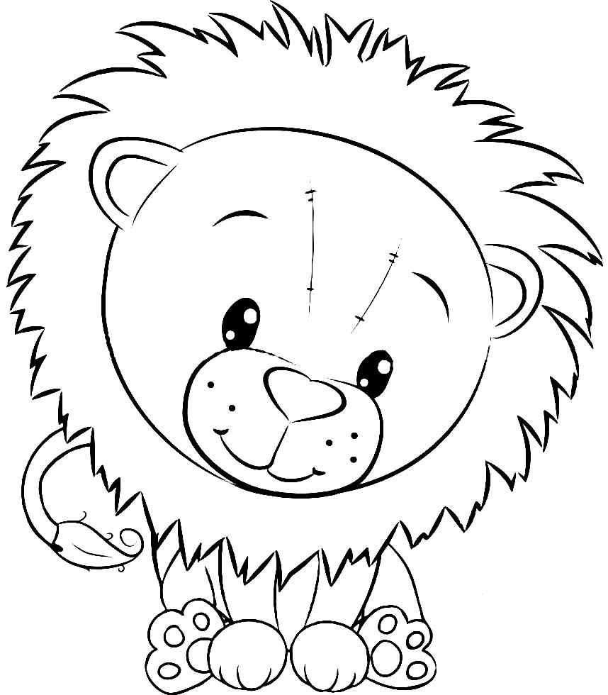Львенок рисунок для детей черно белый