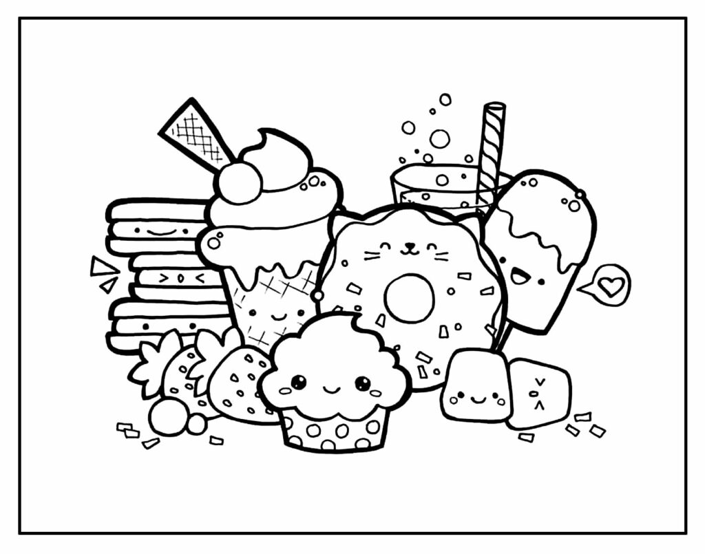 Desenho de comida kawaii para colorir para crianças