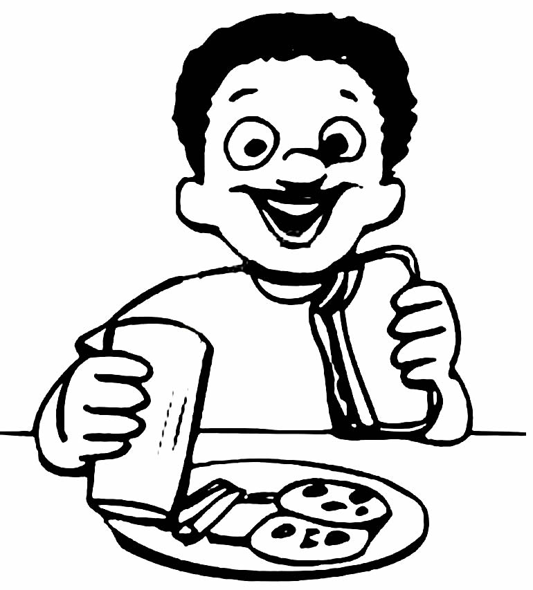 Desenho de garoto comendo