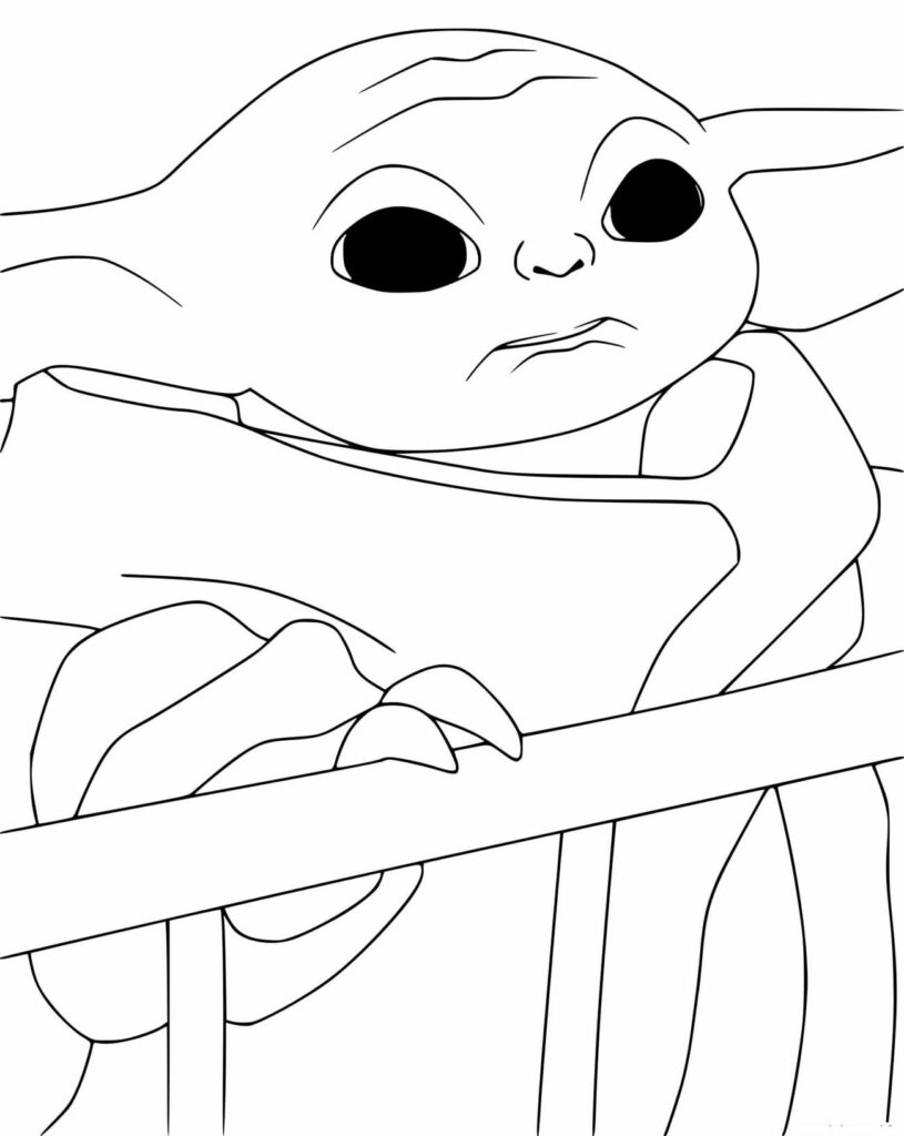 Desenho de Baby Yoda para imprimir e colorir