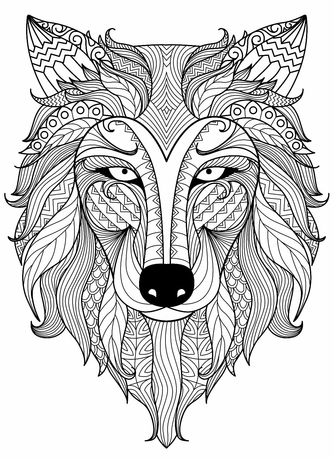 Desenho de Mandala para colorir - Lobo