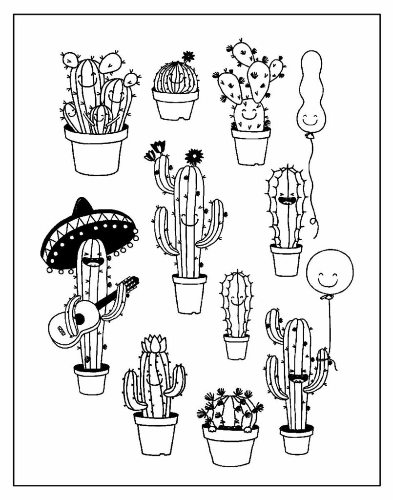 Desenhos para colorir de cactos e suculentas · Creative Fabrica