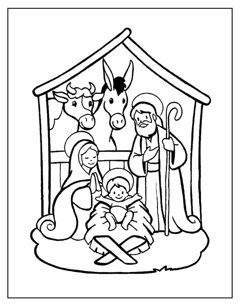 Desenho do Nascimento de Jesus para colorir