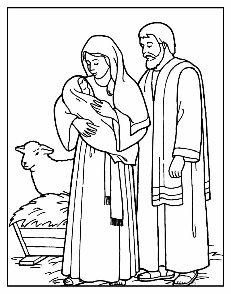 Desenho do Nascimento de Jesus para pintar