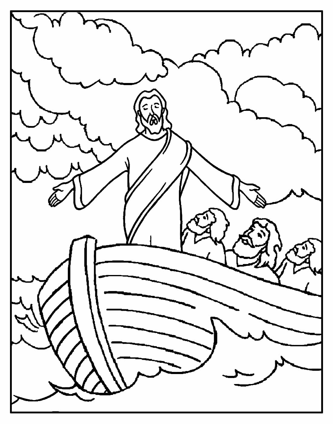 Раскраска Иисус в лодке