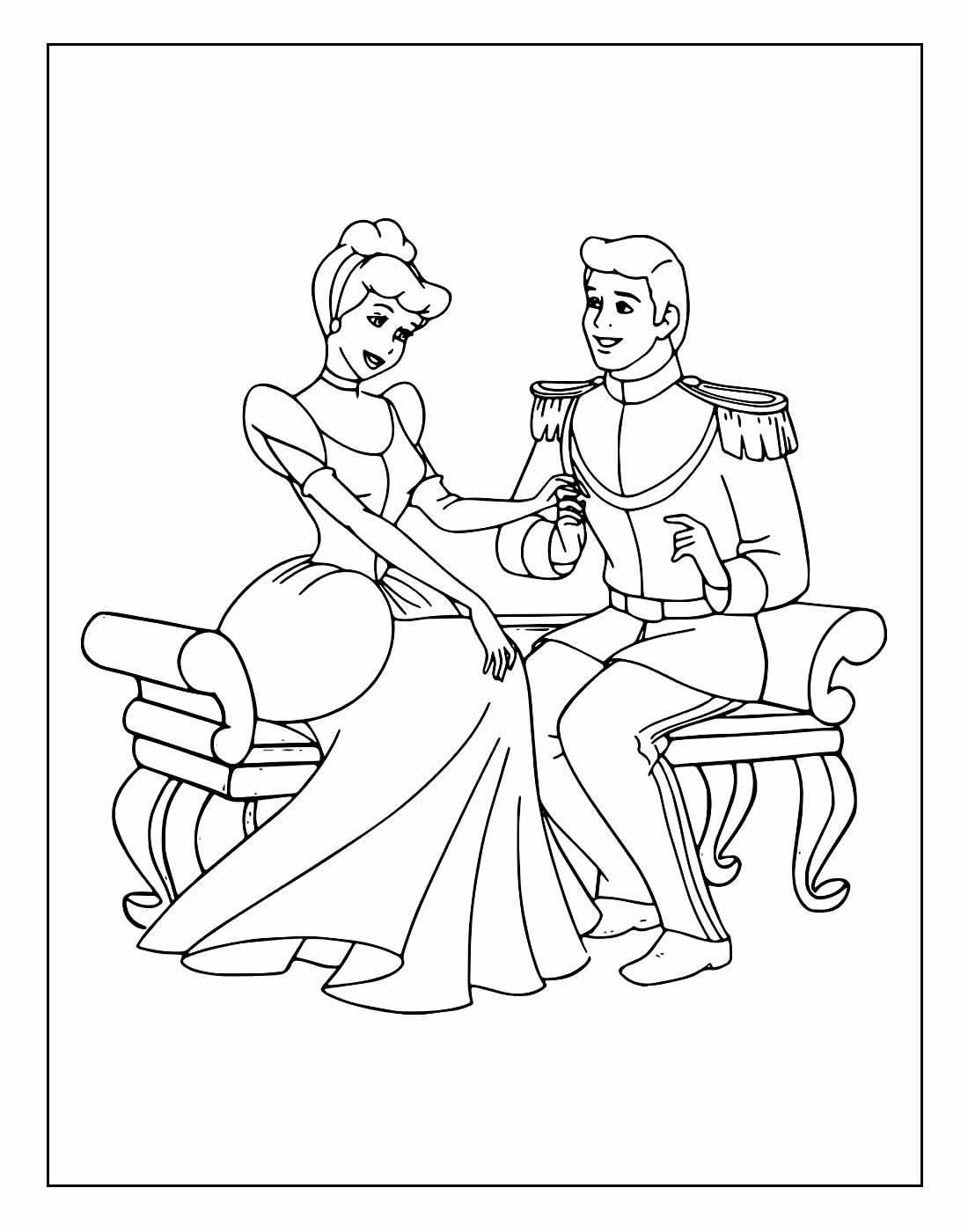 Desenho de Cinderela e o Príncipe para Colorir