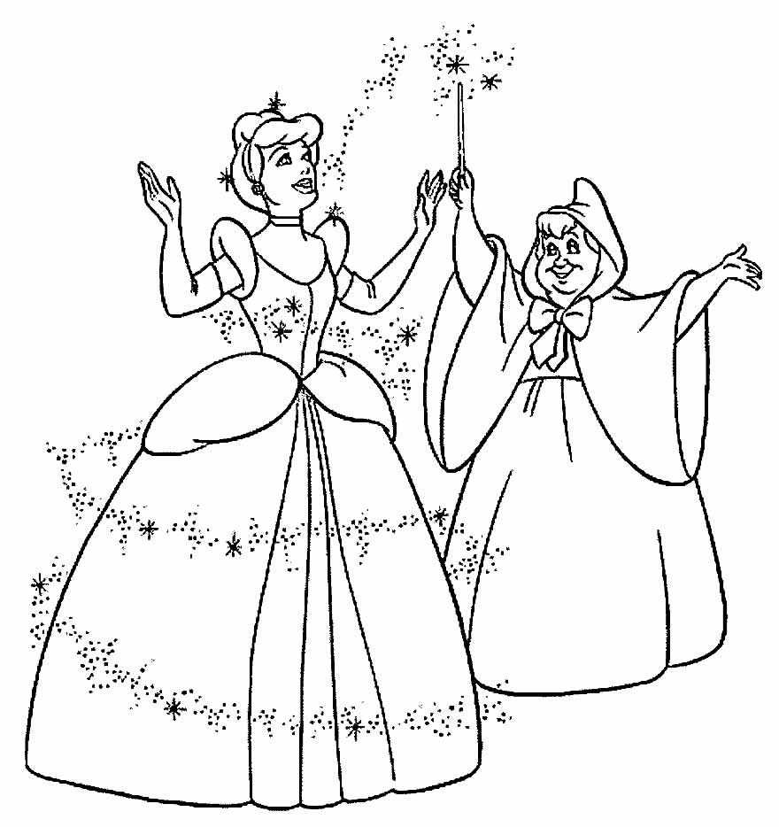 Cinderela e Bruxa para colorir - Desenho