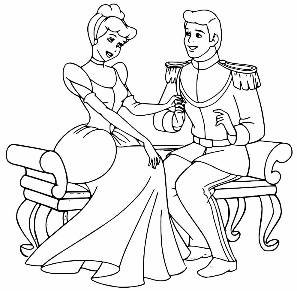 Cinderela e Príncipe para colorir - Desenho