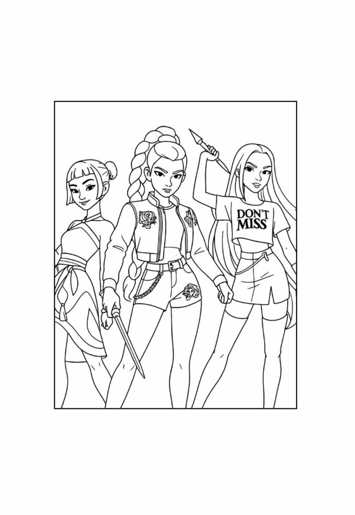 Guerreiras do K-Pop para imprimir e colorir