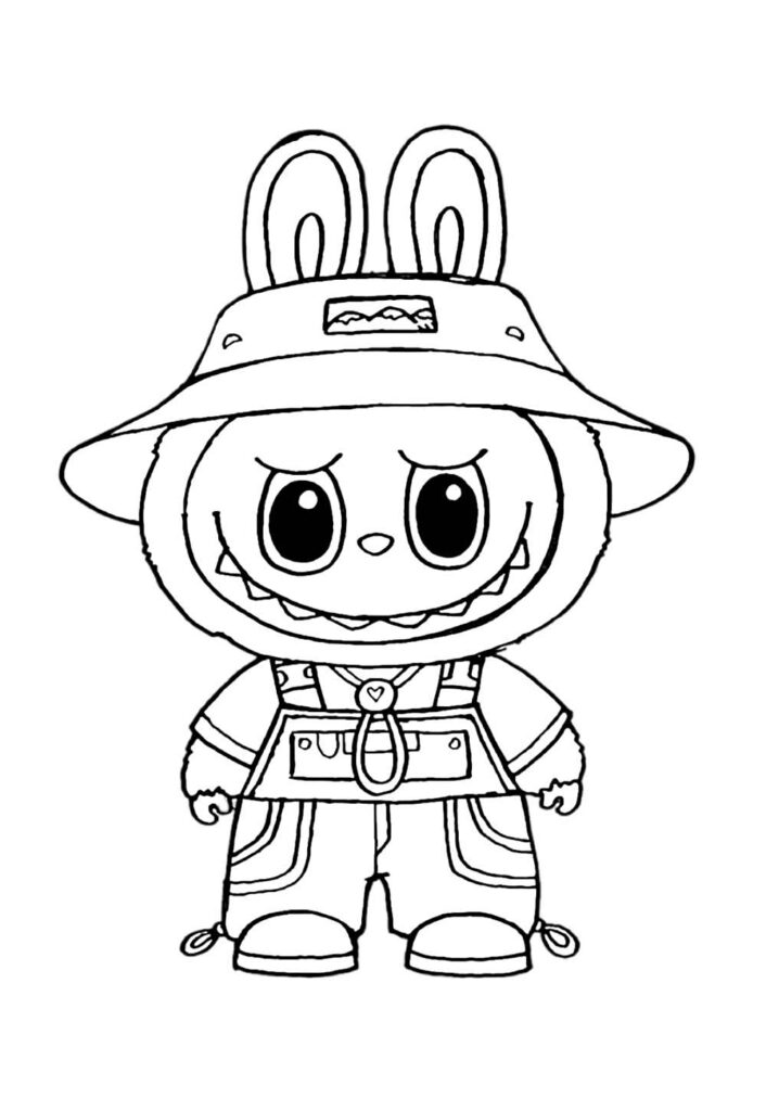 Chaveiro Labubu de Chapéu para colorir