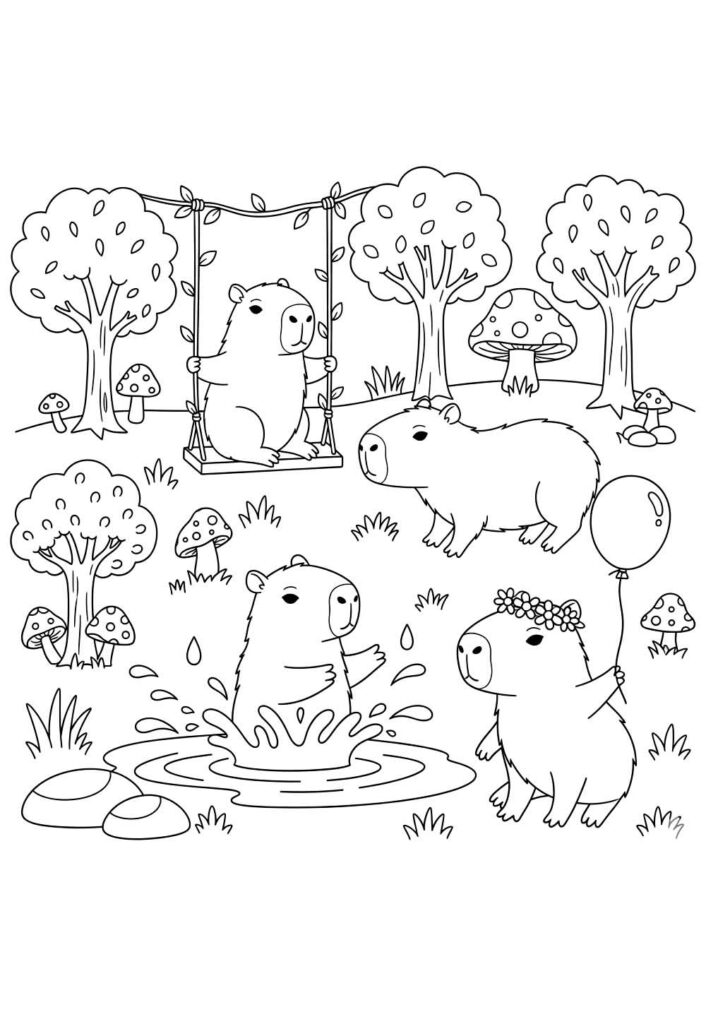 Desenho de Capivaras para imprimir