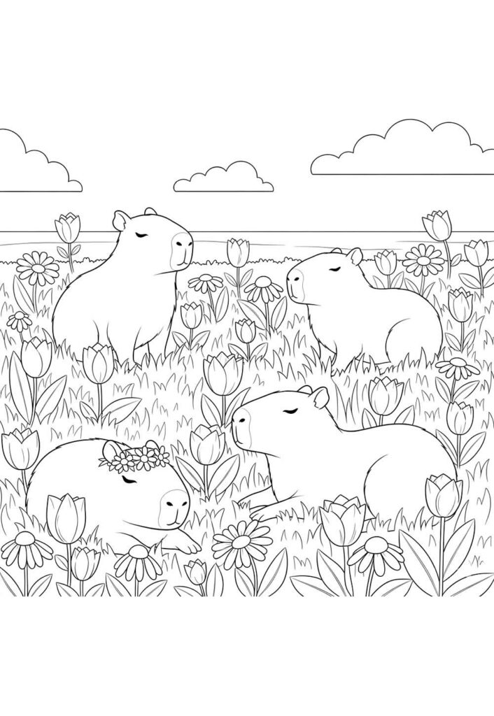 Desenho de Capivaras para colorir