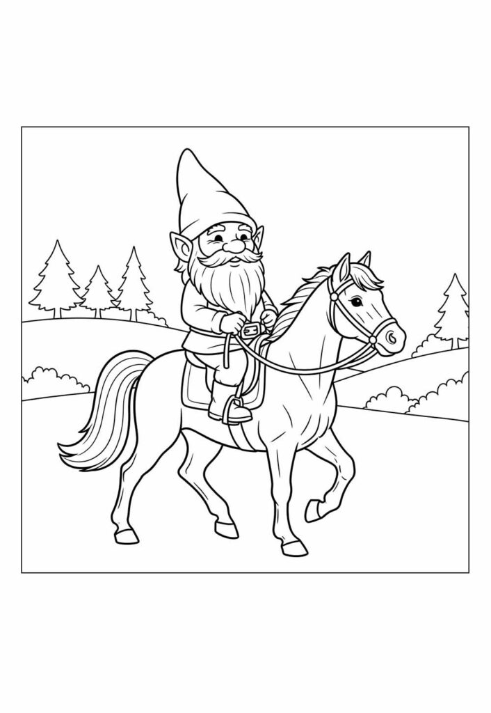 Desenho de Gnomo no Cavalo para colorir