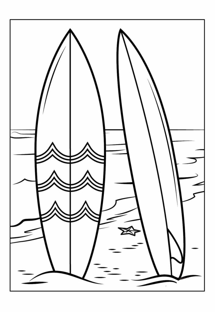 Prancha de Surf na praia para colorir