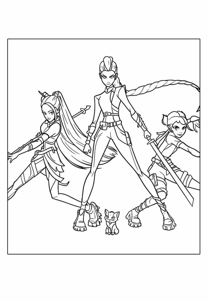 Desenhos de HUNTR/X para pintar - Guerreiras do K-Pop