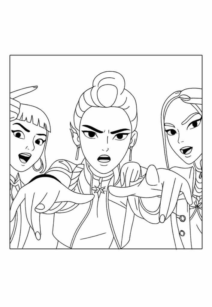 Desenho das Guerreiras do K-Pop para colorir