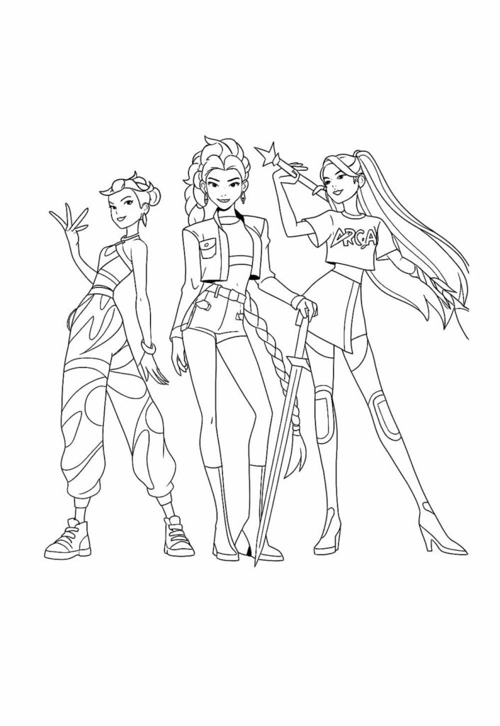 Desenho das Guerreiras do K-Pop para pintar