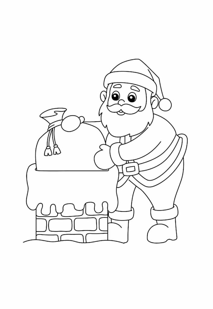 Desenho de Papai Noel e Chaminé Natal Colorir