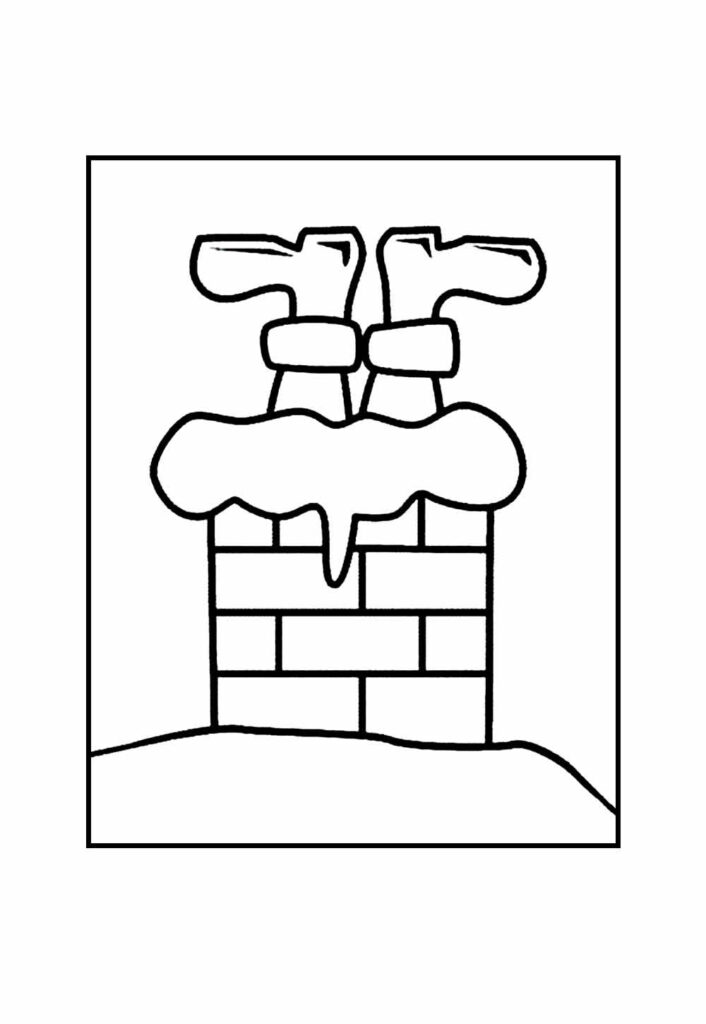 Desenho de Papai Noel e Chaminé para Colorir