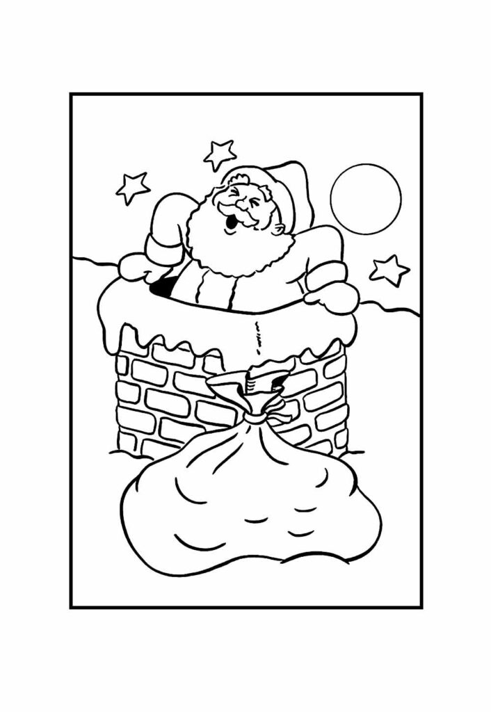 Desenho de Papai Noel e Chaminé para pintar