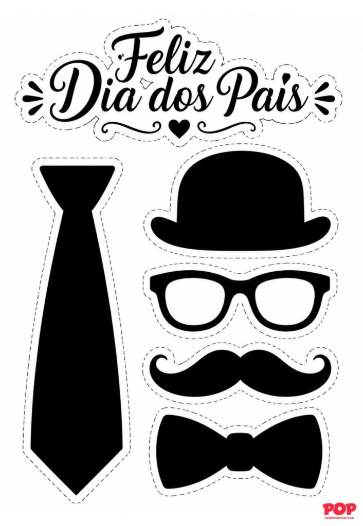 Enfietes para Dia dos Pais: Moldes de Chapéu, Gravata, Óculos e Bigode