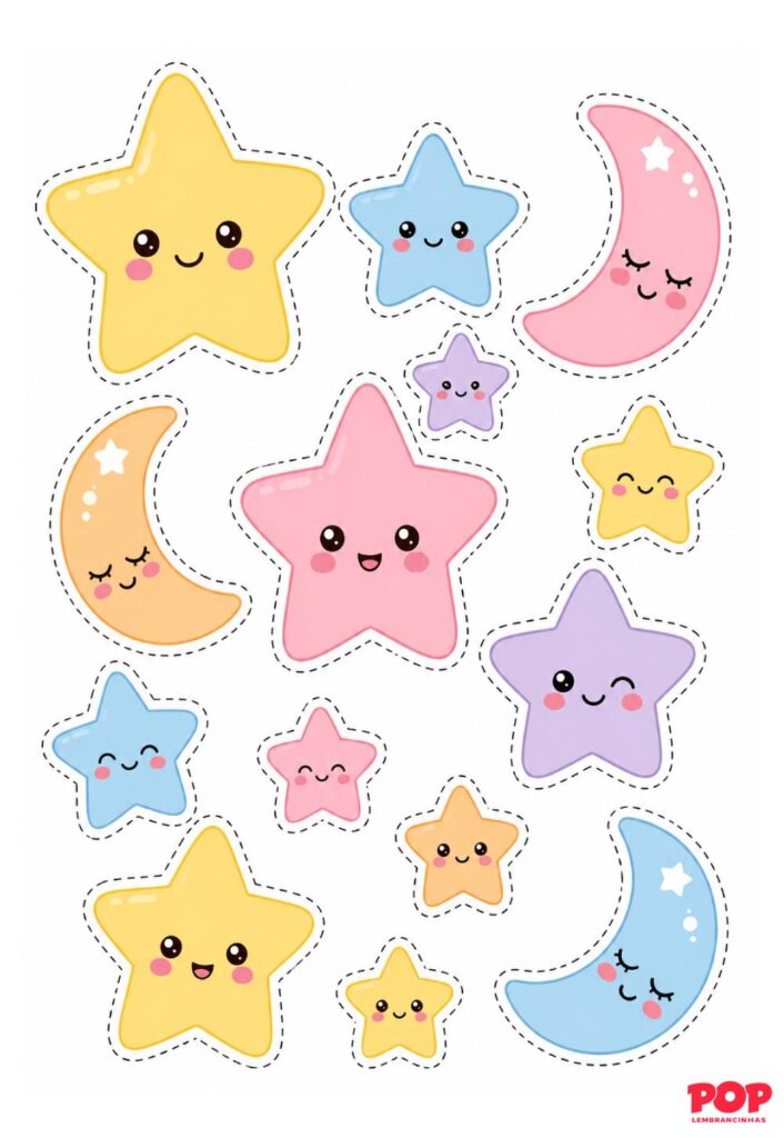 Moldes de Estrelas Coloridas para Imprimir